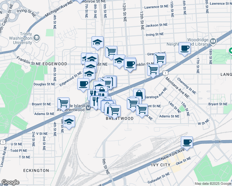 map of restaurants, bars, coffee shops, grocery stores, and more near 101 Independence Avenue Southeast in Washington