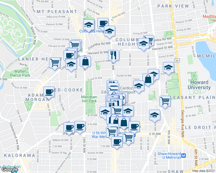 map of restaurants, bars, coffee shops, grocery stores, and more near 101 Independence Avenue Southeast in Washington