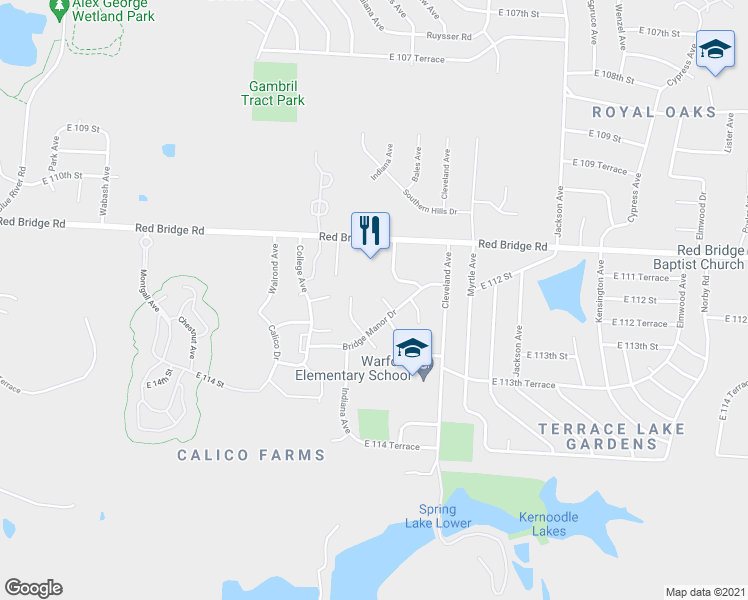 map of restaurants, bars, coffee shops, grocery stores, and more near 3508 Bridge Manor Drive in Kansas City