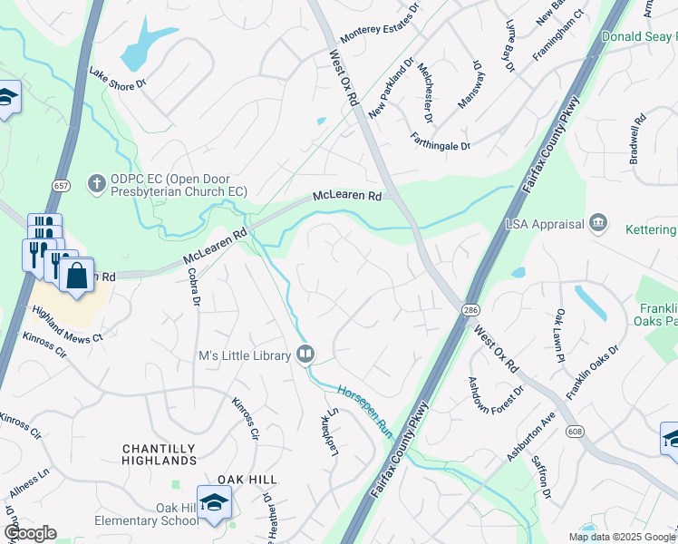 map of restaurants, bars, coffee shops, grocery stores, and more near 2918 Parklawn Court in Herndon