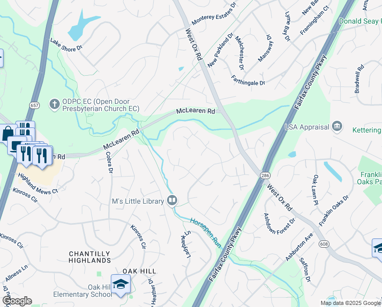 map of restaurants, bars, coffee shops, grocery stores, and more near 2918 Parklawn Court in Herndon