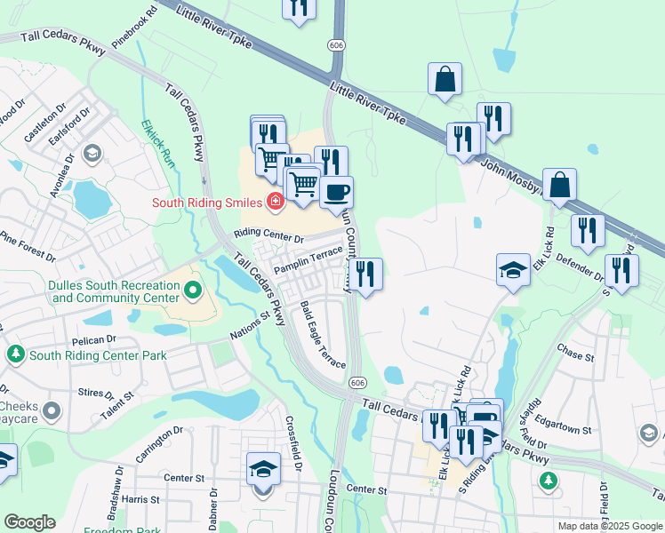 map of restaurants, bars, coffee shops, grocery stores, and more near 42916 Mccomas Terrace in Chantilly