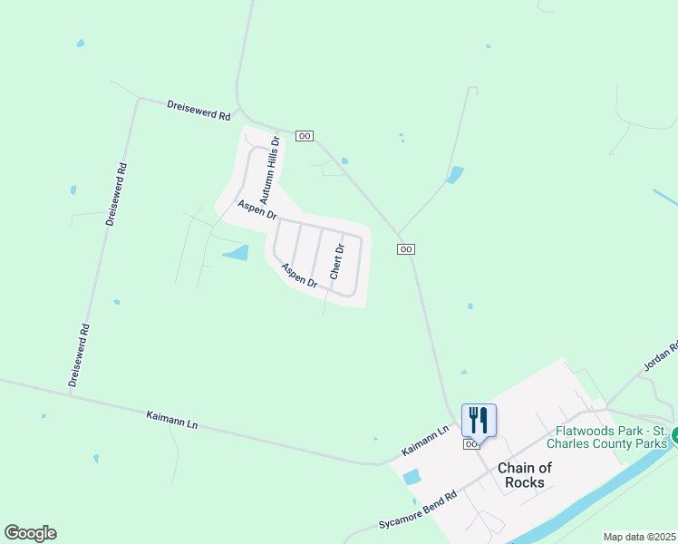 map of restaurants, bars, coffee shops, grocery stores, and more near 669 Aspen Drive in Old Monroe