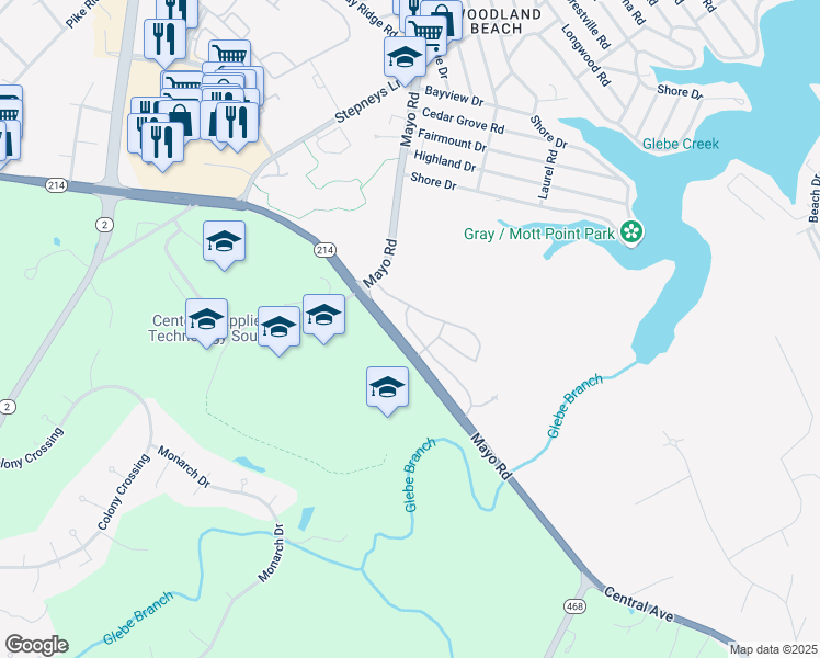 map of restaurants, bars, coffee shops, grocery stores, and more near 204 Galewood Drive in Edgewater