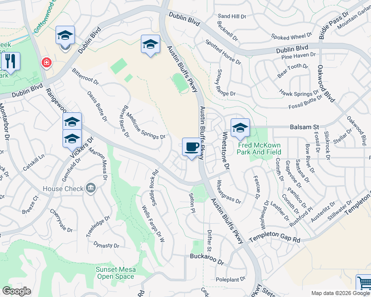 map of restaurants, bars, coffee shops, grocery stores, and more near 6315 Andersen Mills Heights in Colorado Springs