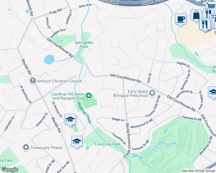 map of restaurants, bars, coffee shops, grocery stores, and more near 9104 Westerholme Way in Vienna