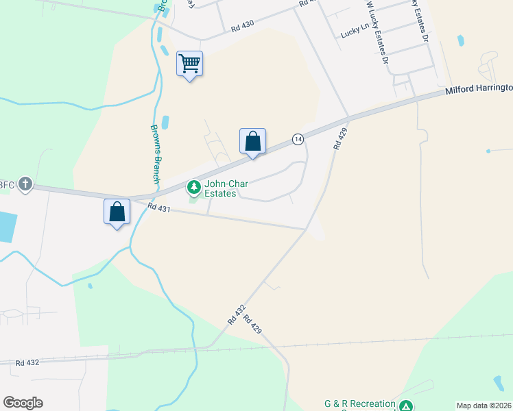 map of restaurants, bars, coffee shops, grocery stores, and more near 479 Road 431 in Harrington
