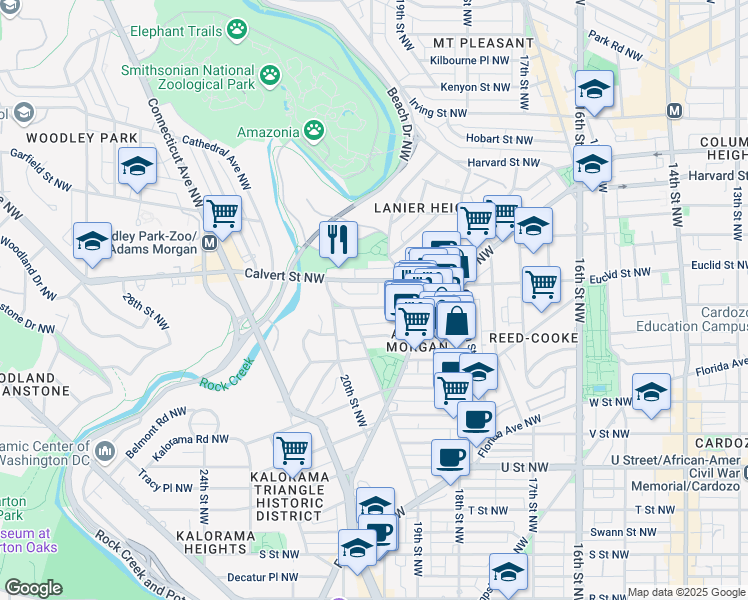 map of restaurants, bars, coffee shops, grocery stores, and more near 1919 Biltmore Street Northwest in Washington
