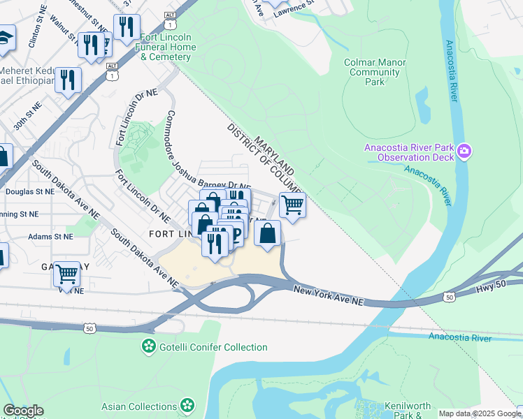 map of restaurants, bars, coffee shops, grocery stores, and more near 101 Independence Avenue Southeast in Washington