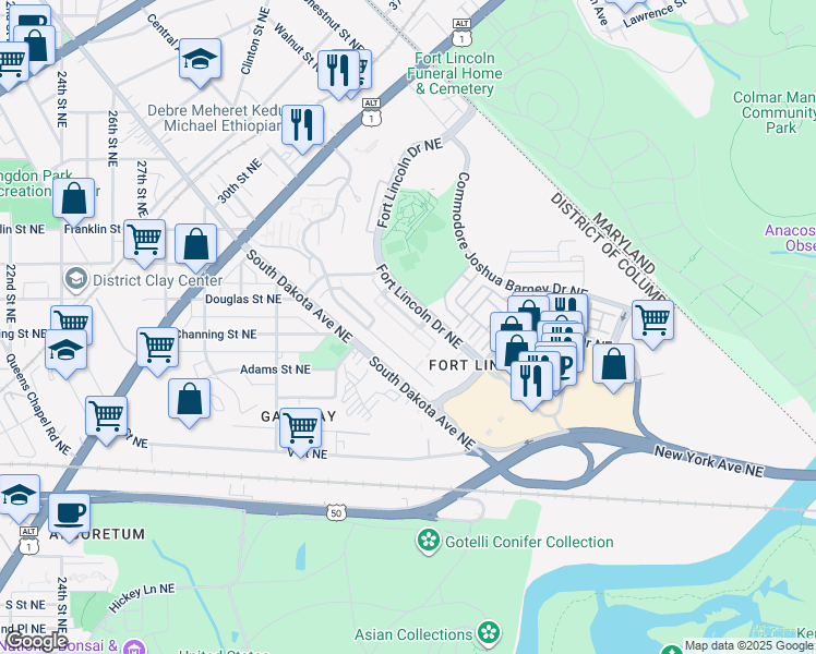 map of restaurants, bars, coffee shops, grocery stores, and more near 3268 Robert Clifton Weaver Way Northeast in Washington