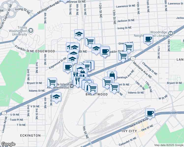 map of restaurants, bars, coffee shops, grocery stores, and more near 101 Independence Avenue Southeast in Washington
