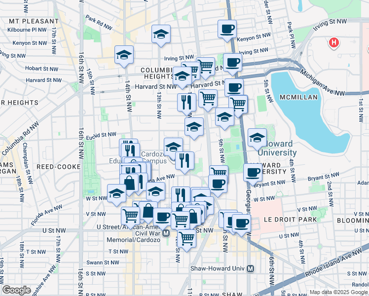 map of restaurants, bars, coffee shops, grocery stores, and more near 101 Independence Avenue Southeast in Washington
