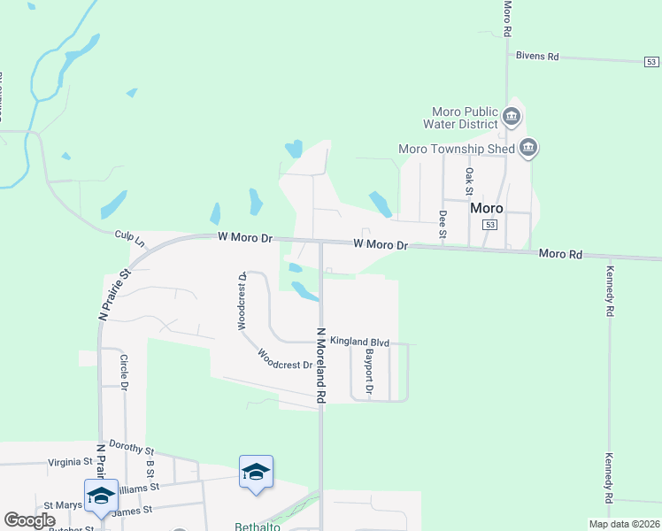 map of restaurants, bars, coffee shops, grocery stores, and more near 1162 North Moreland Road in Moro