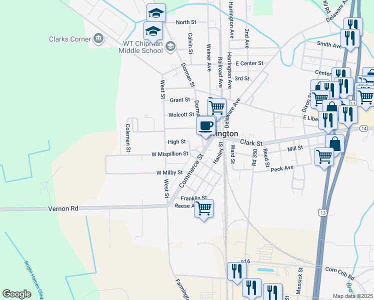 map of restaurants, bars, coffee shops, grocery stores, and more near 11 Short Street in Harrington