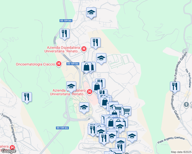 map of restaurants, bars, coffee shops, grocery stores, and more near 7 Via San Brunone di Colonia in Catanzaro