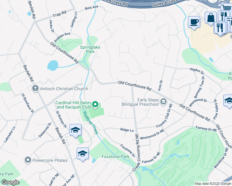 map of restaurants, bars, coffee shops, grocery stores, and more near 9104 Westerholme Way in Vienna