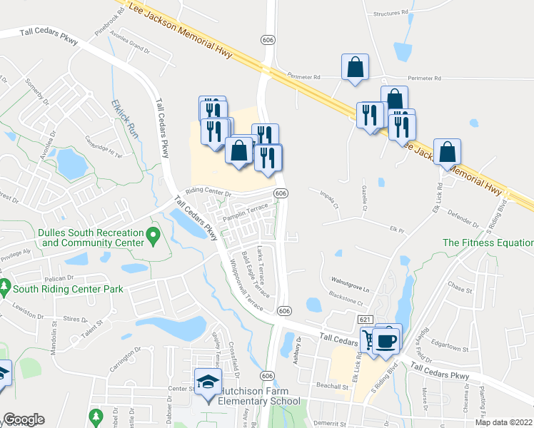 map of restaurants, bars, coffee shops, grocery stores, and more near 42916 Mccomas Terrace in Chantilly