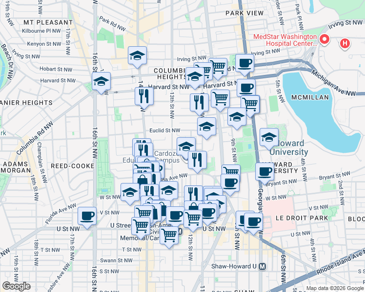 map of restaurants, bars, coffee shops, grocery stores, and more near 101 Independence Avenue Southeast in Washington