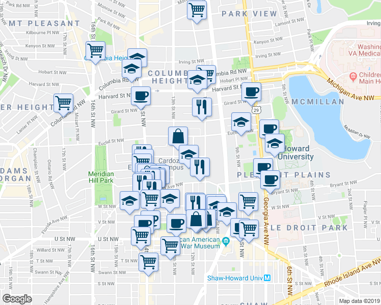 map of restaurants, bars, coffee shops, grocery stores, and more near 101 Independence Avenue Southeast in Washington