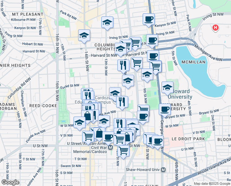 map of restaurants, bars, coffee shops, grocery stores, and more near 101 Independence Avenue Southeast in Washington
