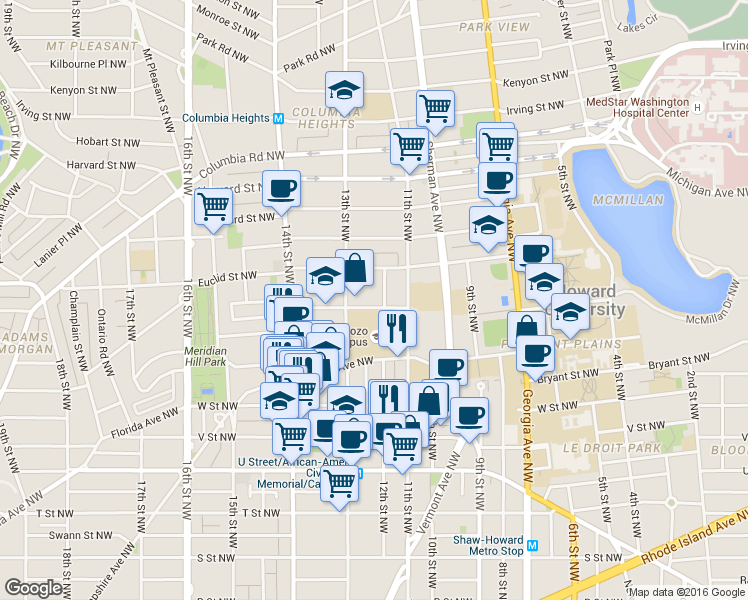 map of restaurants, bars, coffee shops, grocery stores, and more near 101 Independence Avenue Southeast in Washington