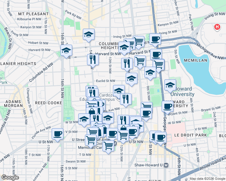 map of restaurants, bars, coffee shops, grocery stores, and more near 101 Independence Avenue Southeast in Washington