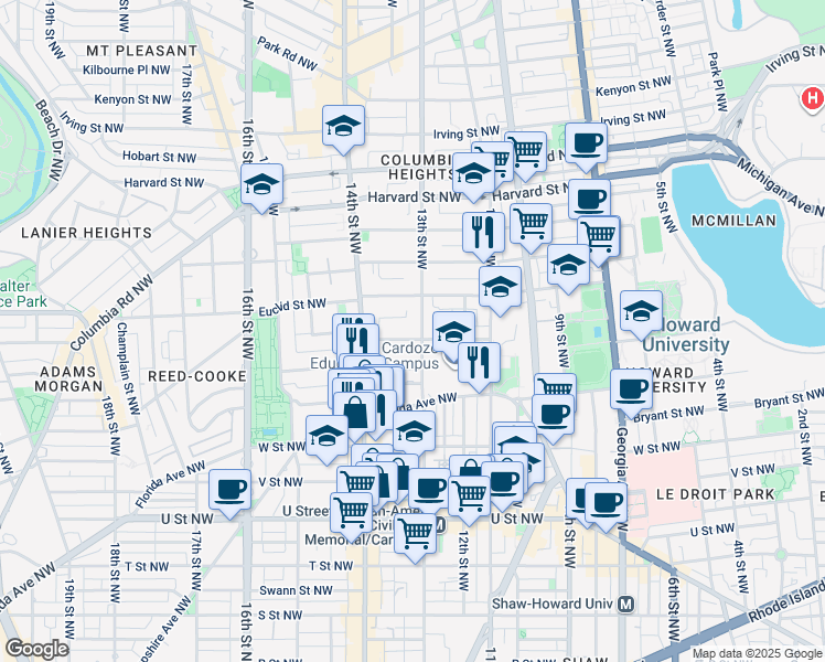 map of restaurants, bars, coffee shops, grocery stores, and more near 101 Independence Avenue Southeast in Washington