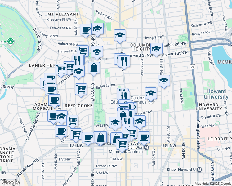map of restaurants, bars, coffee shops, grocery stores, and more near 101 Independence Avenue Southeast in Washington
