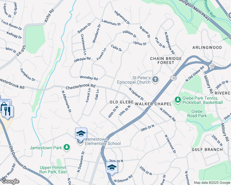 map of restaurants, bars, coffee shops, grocery stores, and more near 5907 Chesterbrook Road in McLean