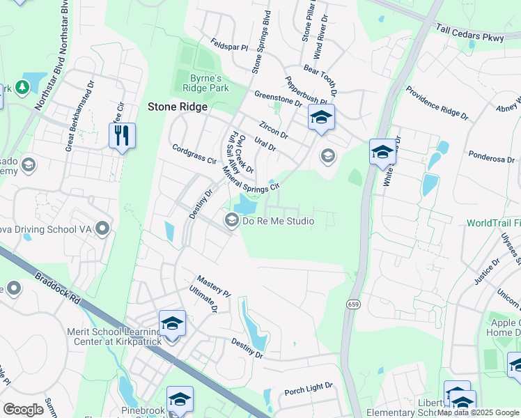 map of restaurants, bars, coffee shops, grocery stores, and more near 25121 Sweetspire Square in Aldie