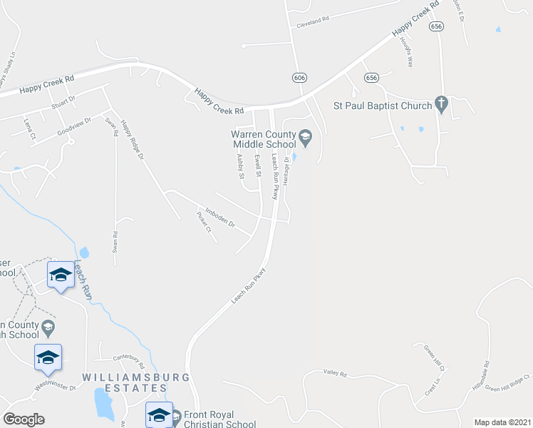 map of restaurants, bars, coffee shops, grocery stores, and more near 1138 Ewell Street in Front Royal