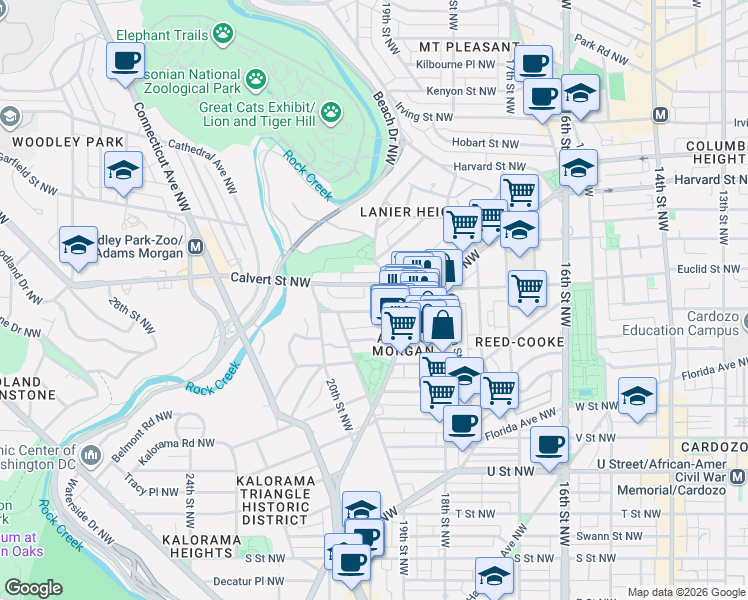 map of restaurants, bars, coffee shops, grocery stores, and more near Cliffbourne Place Northwest in Washington