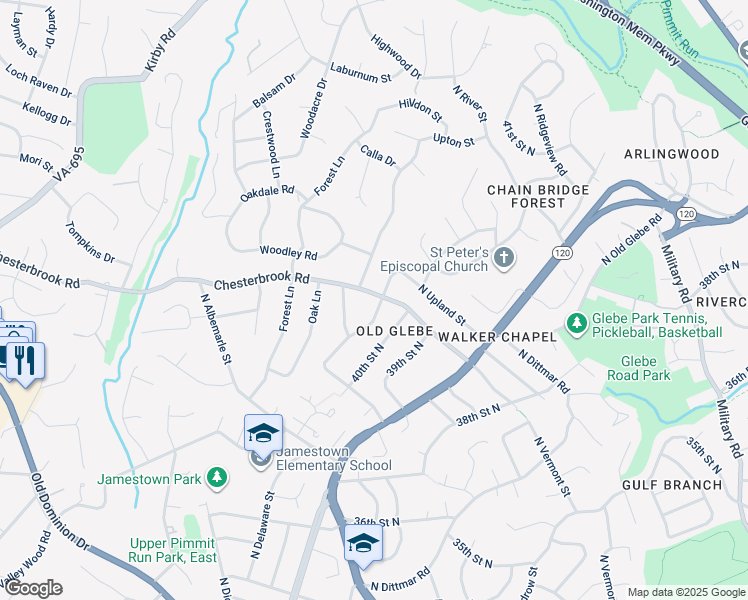 map of restaurants, bars, coffee shops, grocery stores, and more near 5907 Chesterbrook Road in McLean