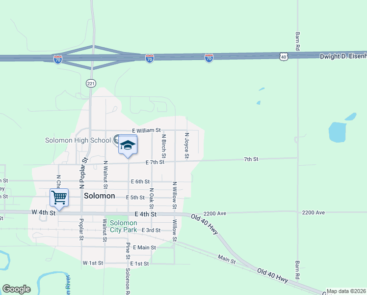 map of restaurants, bars, coffee shops, grocery stores, and more near 405 North Joyce Street in Solomon