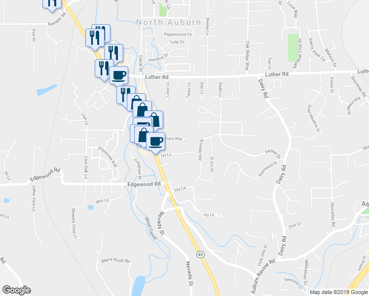 map of restaurants, bars, coffee shops, grocery stores, and more near 12184 Summer Ridge Drive in Auburn