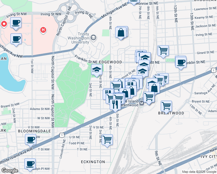 map of restaurants, bars, coffee shops, grocery stores, and more near 101 Independence Avenue Southeast in Washington