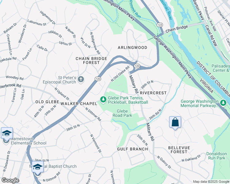 map of restaurants, bars, coffee shops, grocery stores, and more near 3840 North Stafford Street in Arlington