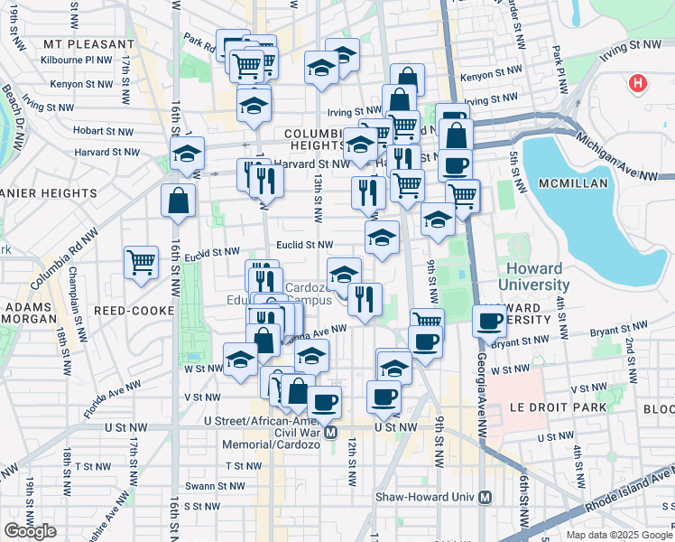 map of restaurants, bars, coffee shops, grocery stores, and more near 101 Independence Avenue Southeast in Washington