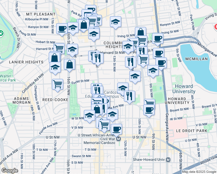map of restaurants, bars, coffee shops, grocery stores, and more near 101 Independence Avenue Southeast in Washington