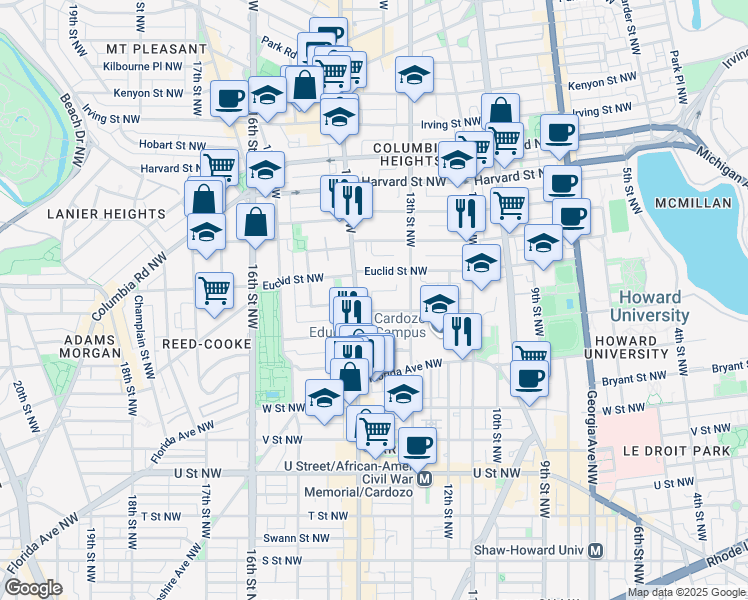 map of restaurants, bars, coffee shops, grocery stores, and more near 101 Independence Avenue Southeast in Washington