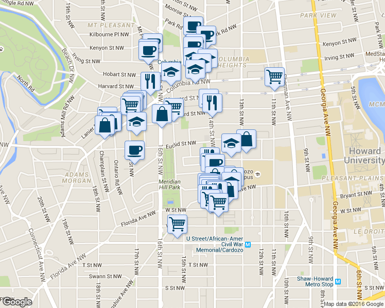 map of restaurants, bars, coffee shops, grocery stores, and more near 101 Independence Avenue Southeast in Washington