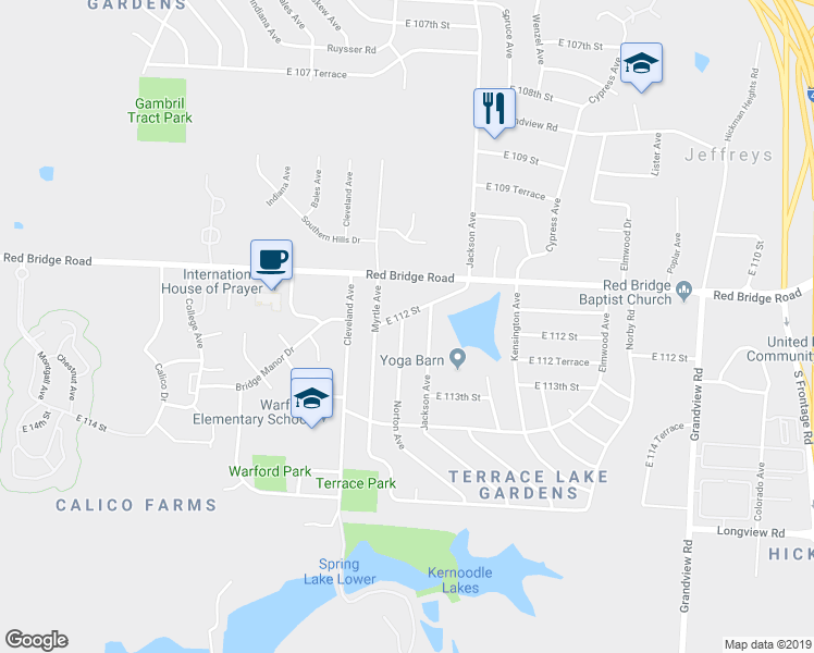 map of restaurants, bars, coffee shops, grocery stores, and more near 4106 East 112 Street in Kansas City