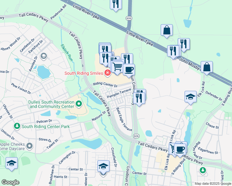 map of restaurants, bars, coffee shops, grocery stores, and more near 42858 Pamplin Terrace in Chantilly