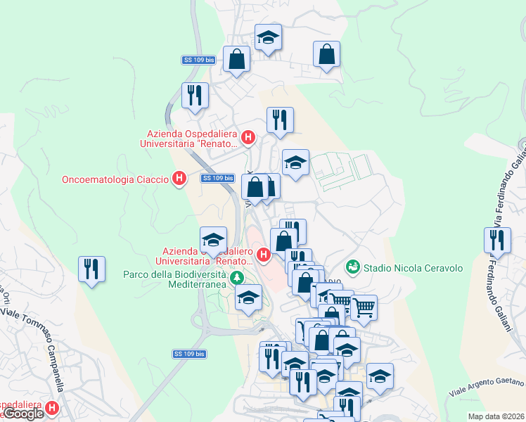 map of restaurants, bars, coffee shops, grocery stores, and more near 28 Via Madonna dei Cieli in Catanzaro
