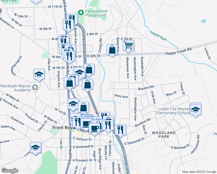 map of restaurants, bars, coffee shops, grocery stores, and more near 310 Cook Lane in Front Royal