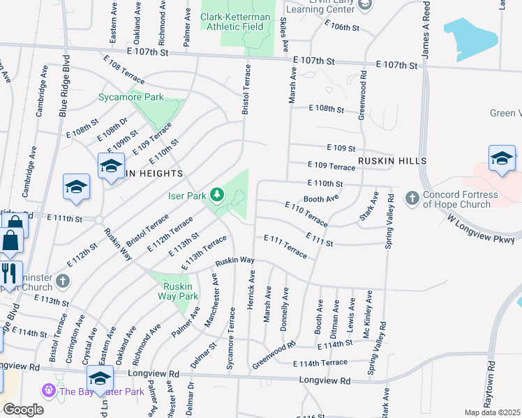 map of restaurants, bars, coffee shops, grocery stores, and more near 11015 Herrick Avenue in Kansas City