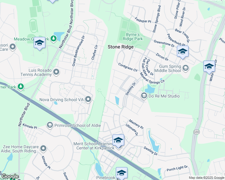map of restaurants, bars, coffee shops, grocery stores, and more near 25120 Sweet Myrtle Square in Aldie