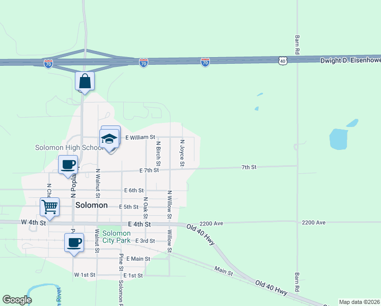 map of restaurants, bars, coffee shops, grocery stores, and more near 405-499 North Joyce Street in Solomon