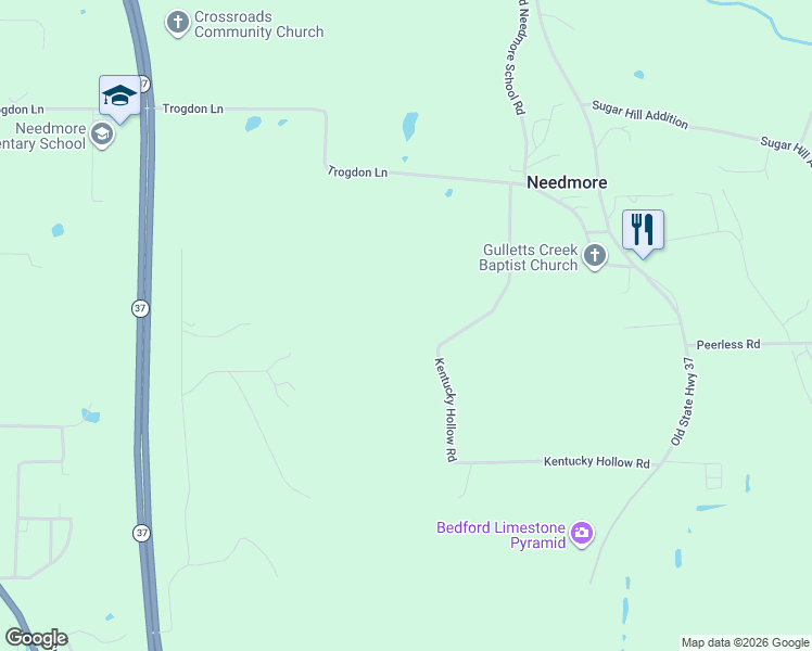 map of restaurants, bars, coffee shops, grocery stores, and more near 418 Kentucky Hollow Road in Bedford