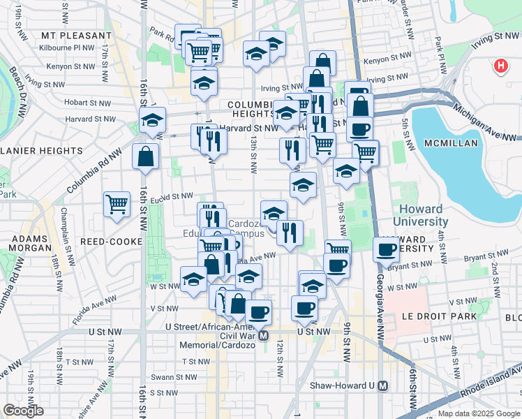 map of restaurants, bars, coffee shops, grocery stores, and more near 101 Independence Avenue Southeast in Washington